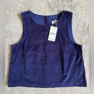 NWT Pact Indigo Sleeveless Button-Back Crop Tank Top